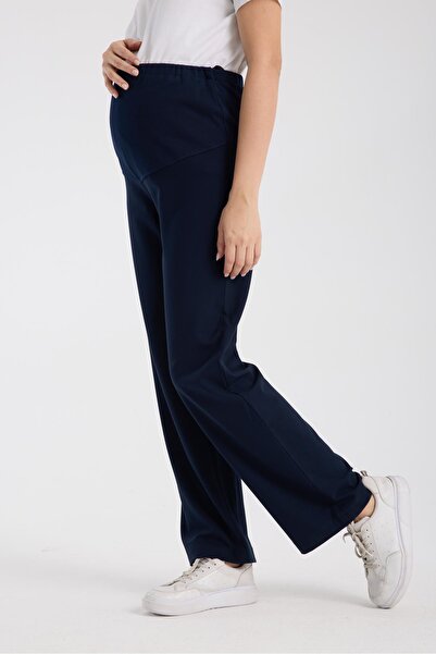 Işşıl IŞŞIL 4564-Esnek Karın Banlı Hamile Giyim Bol Paça Kumaş Pantolon