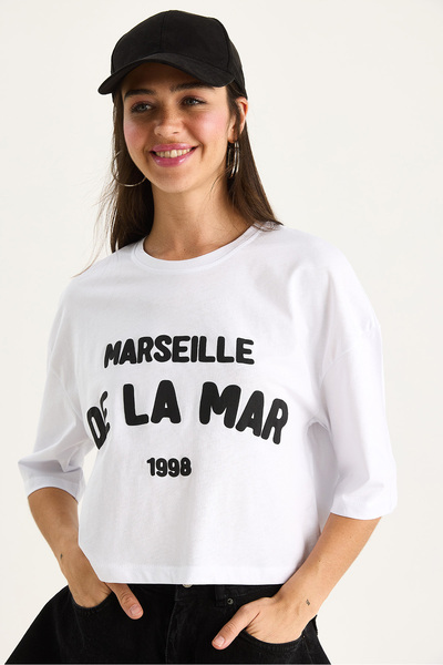 Bianco Lucci Γυναικείο μπλουζάκι με στάμπα με λαιμόκοψη 100% βαμβακερό 6705 60283450