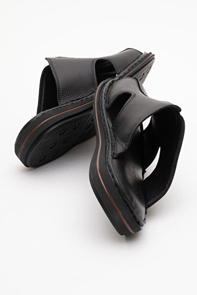 Dericlub DERİCLUB Ανδρικές Παντόφλες Κλειστές Μπροστινές Πραγματικό Δέρμα DC 1165 ΜΑΥΡΟ