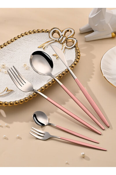 sharpdo SUNHOME 30-Piece Stainless Steel Cutlery Set Pink/Silver