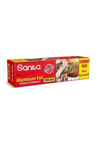 Sanita رقائق ألومنيوم فضية قوية واقتصادية 300 مم × 85 م