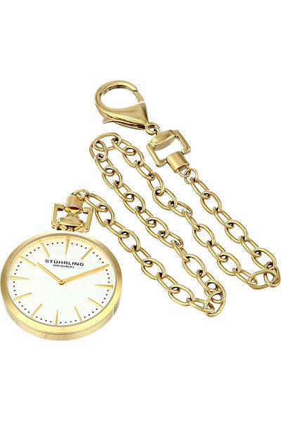 Stührling Stuhrling Original Pedigree Men's White Dial Gold-Plated Stainless Steel Pocket Watch - 815.02