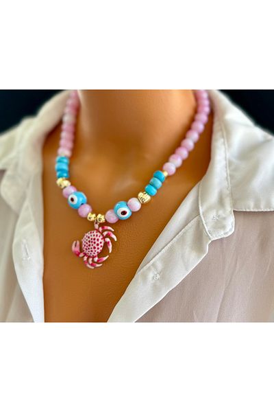 Limi Design Handmade Design Necklace Crab Necklace with Glass Bead Crab Accessories