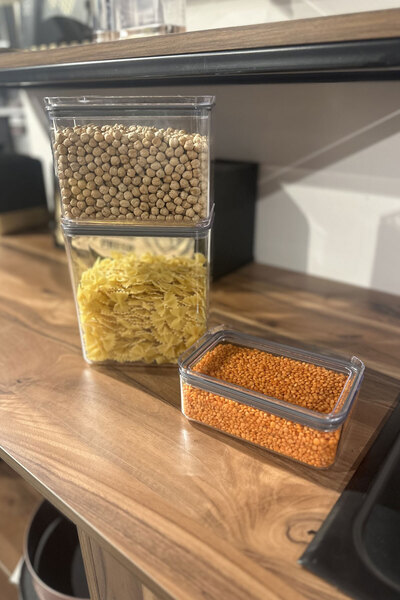 SİHİRLİ AYAKLAR Multi-Purpose Acrylic Rectangular 3-Piece Airtight Food Storage Set 0.75Lt-1.75Lt-2.6Lt