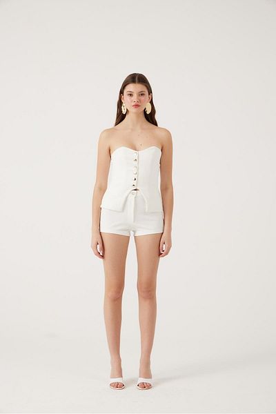 HOLLY LOLLY High Waist Zippered Mini Bailey Shorts White