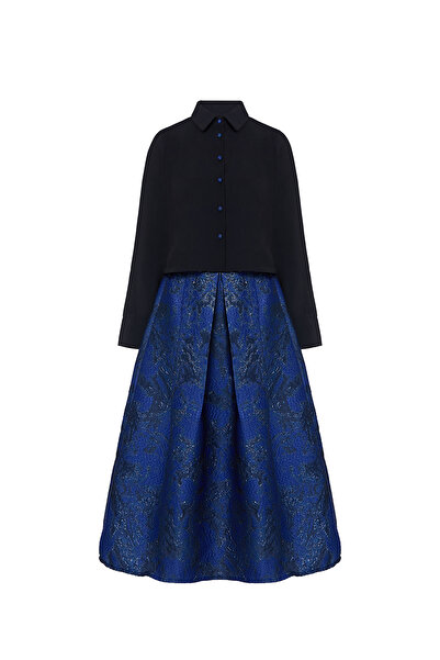 Eight Fashion قميص نسائي محتشم من قماش الجاكار مع تنورة طويلة