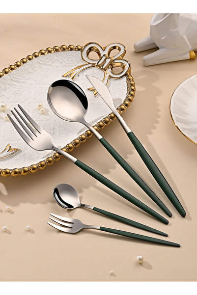 sharpdo SUNHOME 30-Piece Stainless Steel Cutlery Set Green/Silver