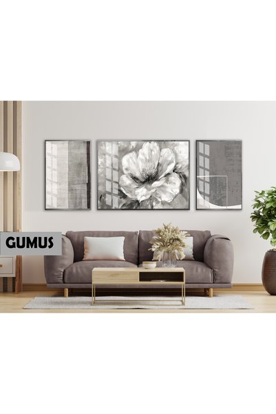 Harika bir ev HARİKABİREV|(ABSTRACT)GRİ GARDENIA ÇİÇEK MODELİ|ÇERÇEVELİ TEMPE...
