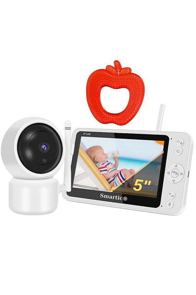 SMARTIC Baby Monitor SM956, Display XXL TFT 5 inch, Night Vision, Temperature Monitoring, Smartic, White