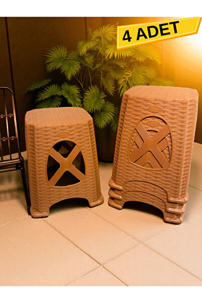 AR PLASTİK Plastik Tabure 4 ADET, 45cm Tabure, Seta Tabure, Destekli Tabure