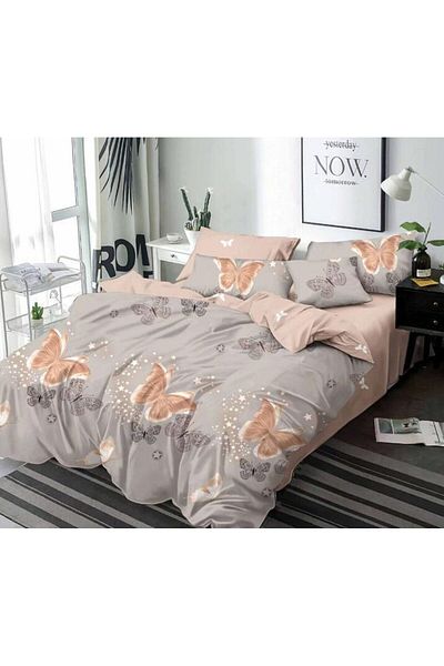 trendyhome Bed Linen, Fine Cotton, 6 Pieces, Butterflies, Cream/Grey, HR24207