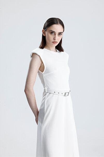 Sense Αμάνικο μακρύ φόρεμα με λεπτομέρεια με επένδυση |   ELB36216 Λευκό