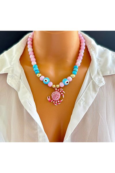 Limi Design Handmade Design Necklace Crab Necklace with Glass Bead Crab Accessories