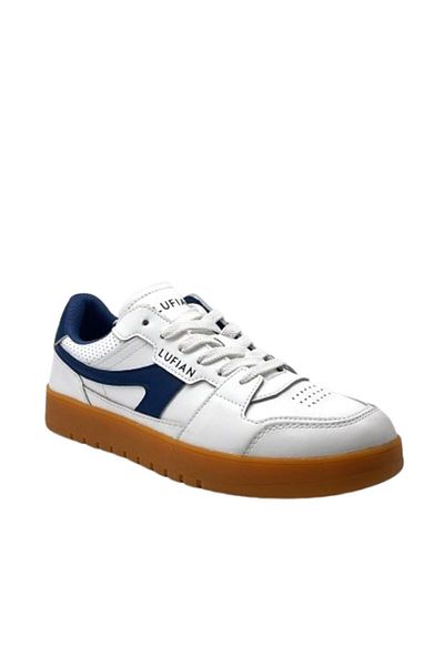 Lufian Genuine Leather Lace-Up Casual Sneaker White Blue