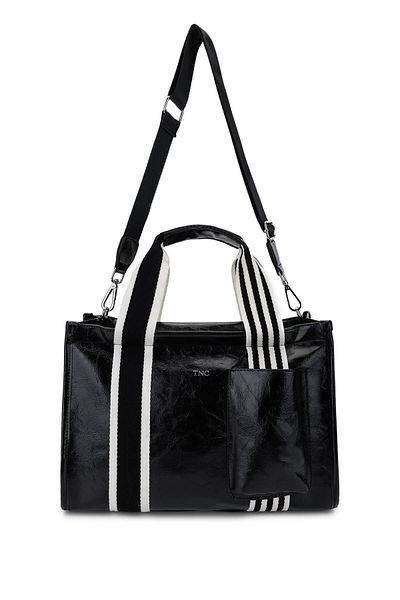 Tamer Tanca Women Vegan Black Patent Leather Shoulder Bag