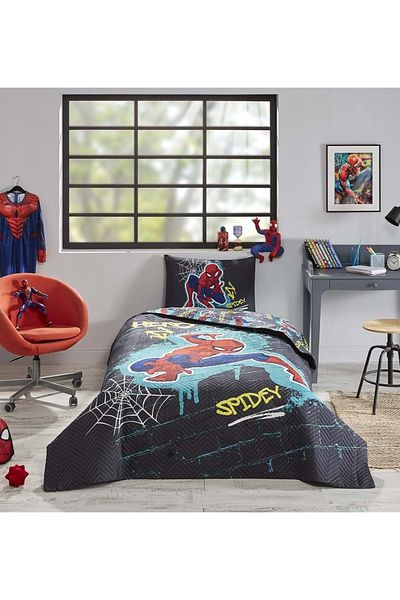 Özdilek Özdilek Licensed Quilted Single Four Season Duvet Cover Set-Spiderman Street Gray