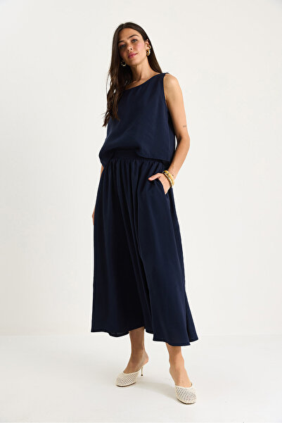 Bianco Lucci Women's Thick Strap Blouse Elastic Waist Skirt Modal Suit 60283447