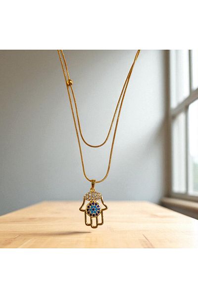 CANMODA Protective Energy – Gold Color Steel Necklace with Hamsa Hand Figure