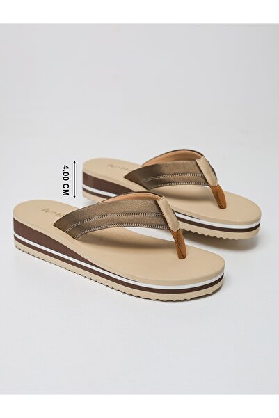 HANOX İrene Mustard Wedge Heel Women's Flip Flops Beach Slippers Flip Flops (4.0) cm