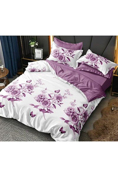 trendyhome Bed Linen, Fine Cotton, 6 Pieces, Poppies, Purple/White, HR24197