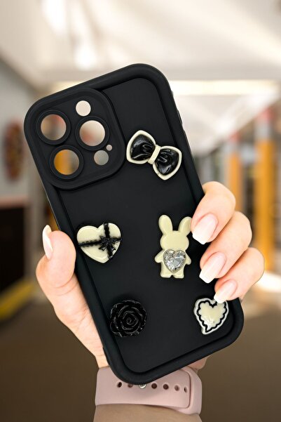 PSGT Apple Iphone 15 Promax Kılıf Tasarımlı Desenli Kamera Korumalı Siyah Çiç...