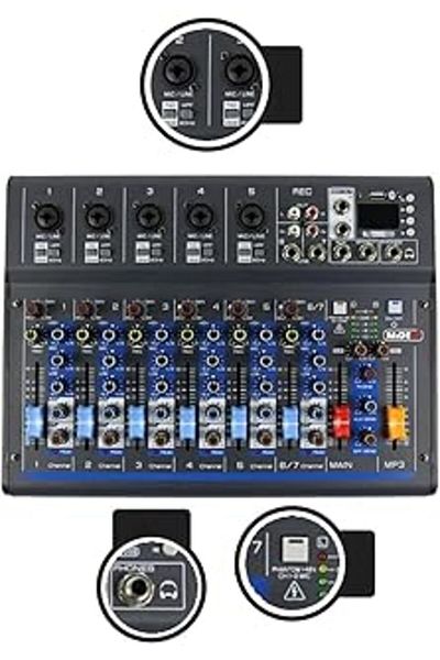 ShopZum Midex Mdx-07Fxu 7 Channel Audio Mixer Deck Mixer (Recording USB Effect)