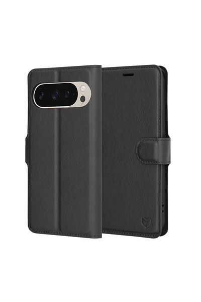 SKYDDAR INNOVATION Husă pentru Google Pixel 9 / Pixel 9 Pro, husă din piele tip carte, portofel interior, set de autocolante, neagră