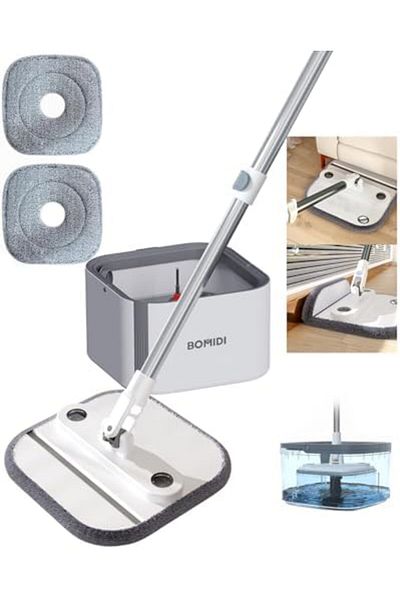 BOMIDI 360° Spin Mop for All Floors - Foldable Dry & Wet Floor Mop with Dual Water Tanks