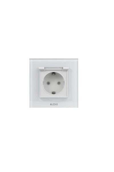 ALEDIO Priză simplă cu capac, standard german, 2P+T, ramă din sticlă, 16A, alb, Aledio A1PC0A