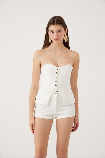 HOLLY LOLLY High Waist Zippered Mini Bailey Shorts White