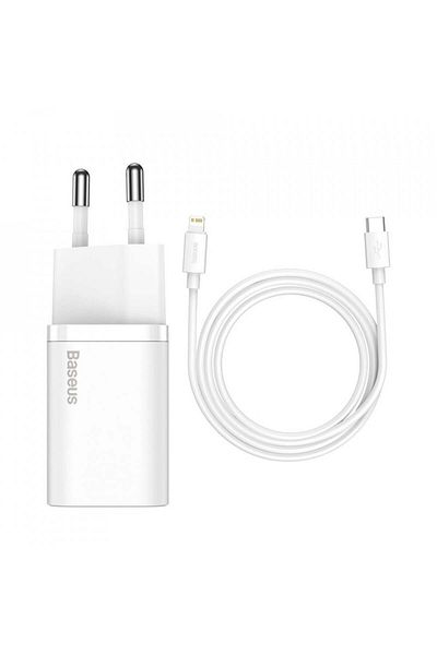 Baseus Super Si Wall Charger With Type-c To Lightning Cable, Pd, 20w, (TZCCSUP-B02) - White