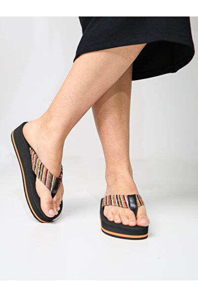 HANOX Hitit Retro Black Wedge Heel Women's Flip Flops Beach Slippers Flip Flops (4.0) cm