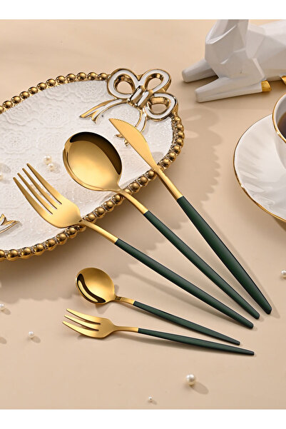sharpdo SUNHOME 30-Piece Stainless Steel Cutlery Set Green/Gold