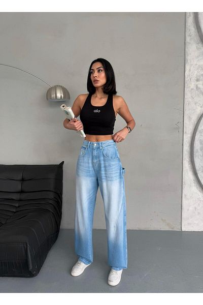 XBELLA DENİM Women's High Waist Ballon Fit Stitching Detail Axe Pocket Jeans