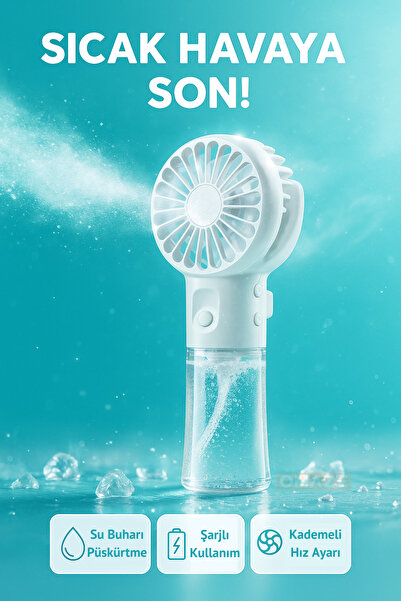 Teknodrone Taşınabilir Şarjlı Su Püskürtmeli Taşınabilir El Vantilatörü - Yaz...