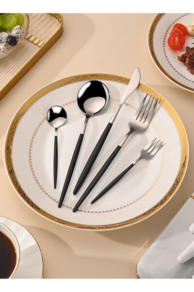 sharpdo SUNHOME 30-Piece Stainless Steel Cutlery Set Black/Silver