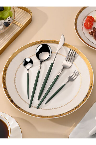 sharpdo SUNHOME 30-Piece Stainless Steel Cutlery Set Green/Silver