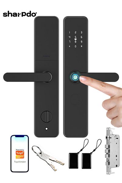 sharpdo Smart Fingerprint Electronic Door Lock, Fingerprint/Card/Key/Password/Bluetooth