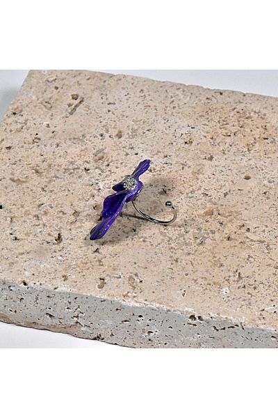 NARRU Handmade NARRU ring, adjustable, half flower, purple and silver, Ilona
