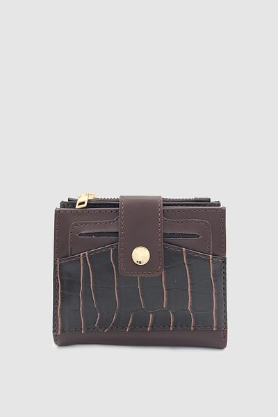 Wuclo Sirel Crocodile Textured 10 Compartment Snap Fastener Women's Wallet Bitter Brown