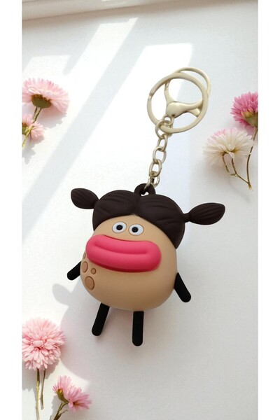 FAMEMUS ACCESSORY Sevimli Karikatür Kız Dudak Figürlü Anahtarlık – Komik Yüz ...