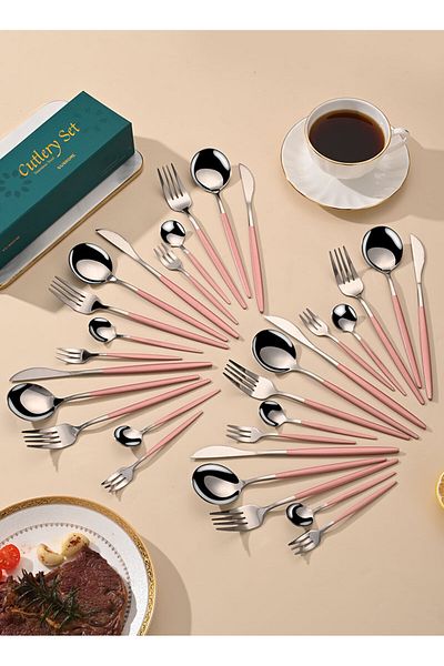 sharpdo SUNHOME 30-Piece Stainless Steel Cutlery Set Pink/Silver