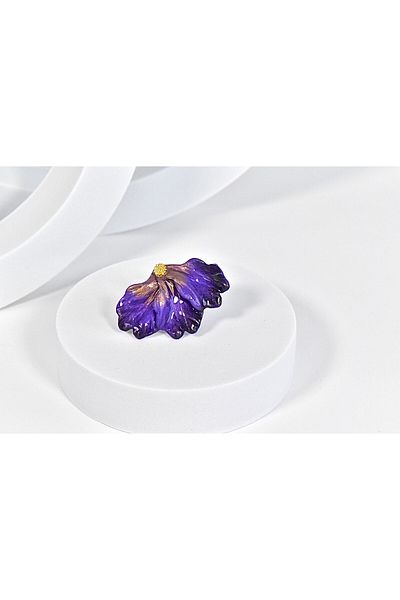 NARRU Handmade NARRU ring, adjustable, half flower, purple and gold, Ilona