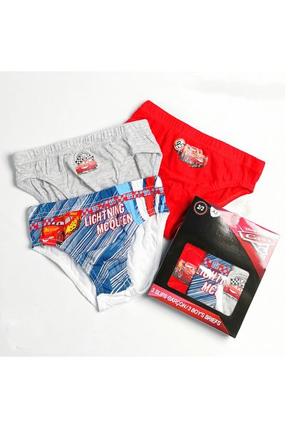 Disney Set of 3 pairs of printed boxer shorts for boys, with Lightning McQueen, made of cotton, ER3079