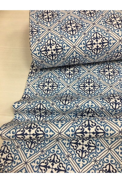 Renk Tekstil Çini Desenli Duck Keten Kumaş - Döşeme - Minder Kılıf - Masa Örtüsü - Hobi