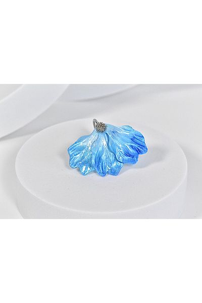 NARRU Handmade NARRU ring, adjustable, half flower, blue and silver, Ilona