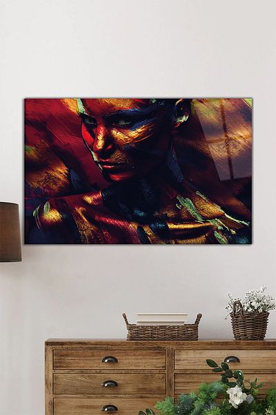 Rosyvien Colorful Glitter Women Horizontal Glass Painting, Modern, Home and Office Wall Decoration, Luxury Gift