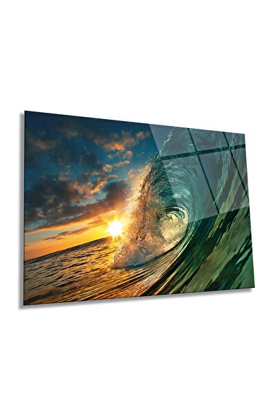 Rosyvien Masa de sticlă orizontală Big Ocean Wave, decor de perete pentru cas...