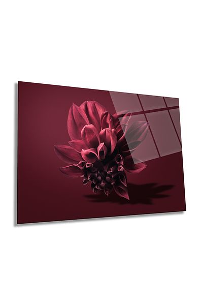 Rosyvien Red Delicate Flower Horizontal Glass Table, Home and Office Wall Decoration, Luxury Gift
