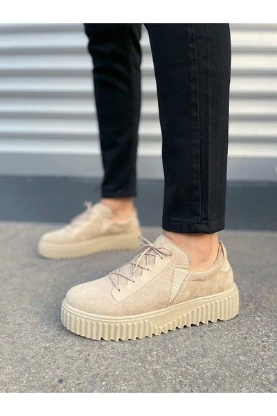 TB Terzi Bey Tb502 Bold Lace-Up Suede Men's Casual Sneaker Shoes Skt - Cream